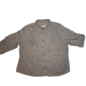 Cj Banks Women's Beige Floral Print 3/4 Sleeve Button Front Shirt Top Plus Size